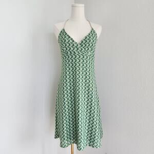 Vintage Y2K Ann Taylor LOFT Green Crochet Knit Halter Neck Mini Dress XS